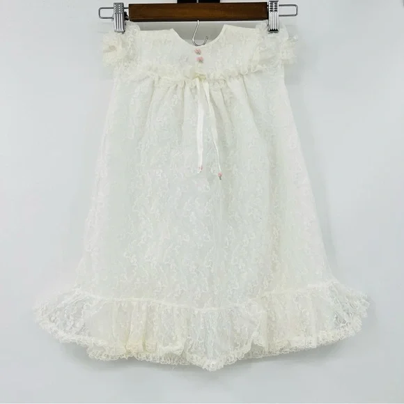 Bryan Vintage Baby Girl Lace Button Back White Lace Dress Size Small.. - Picture 7 of 7